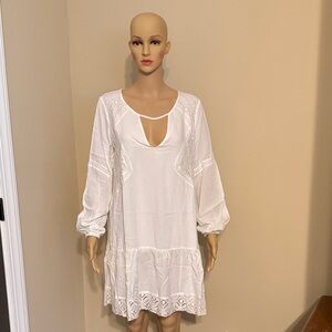 Somedays Lovin White Mini Dress with Keyhole Neck